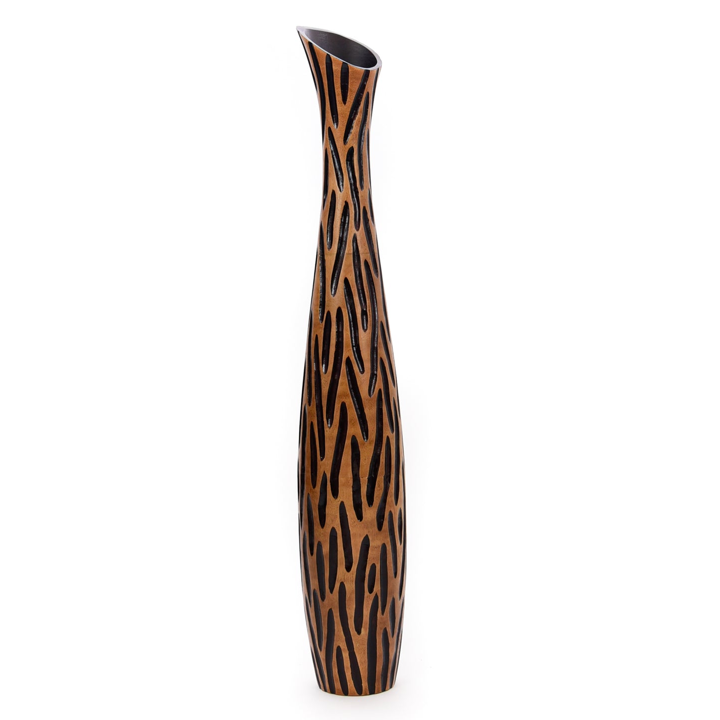 Large Mango Wood Floor Vase – Handcrafted Decorative Highlight from Thailand, brown, black, 105 cm