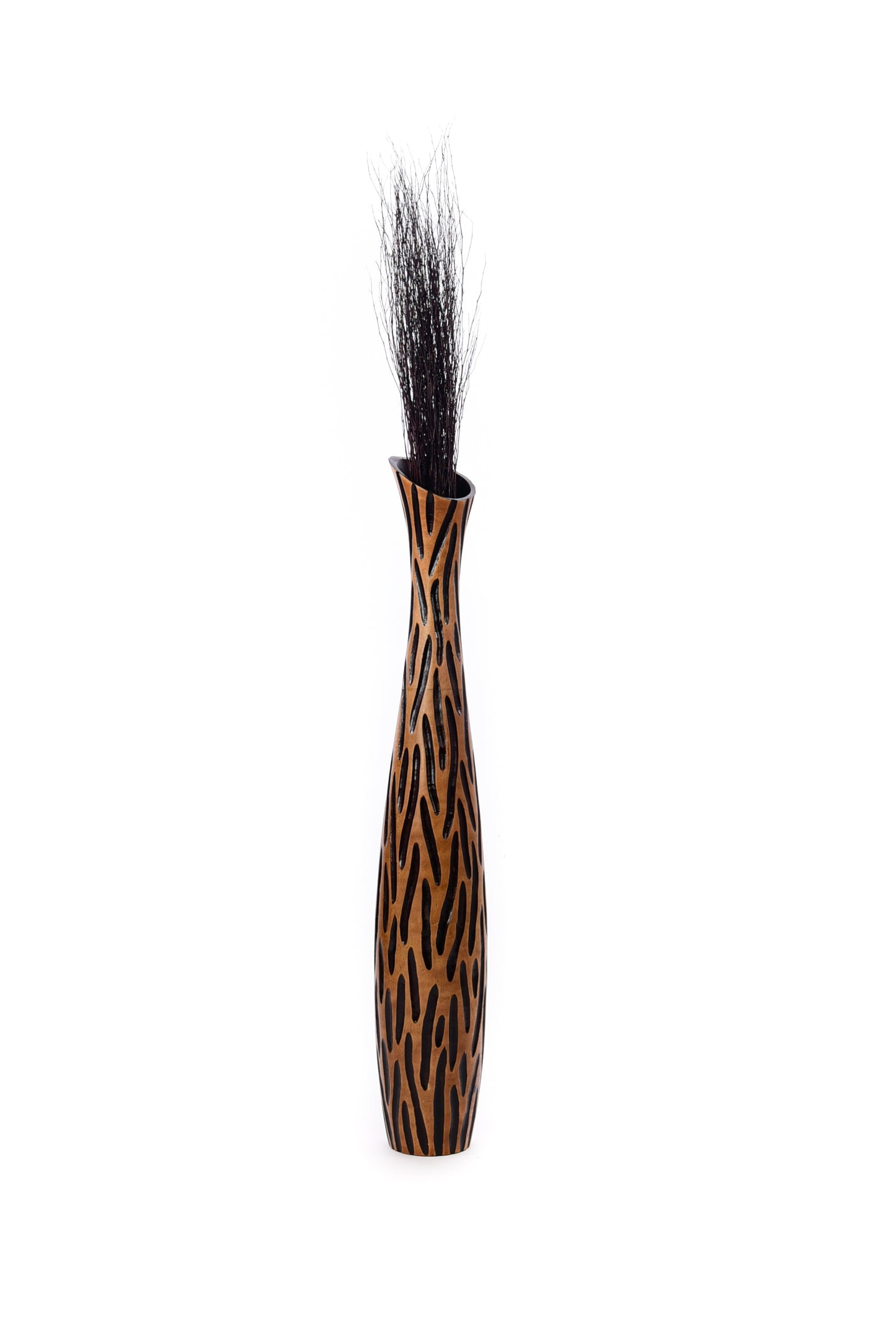 Large Mango Wood Floor Vase – Handcrafted Decorative Highlight from Thailand, brown, black, 105 cm
