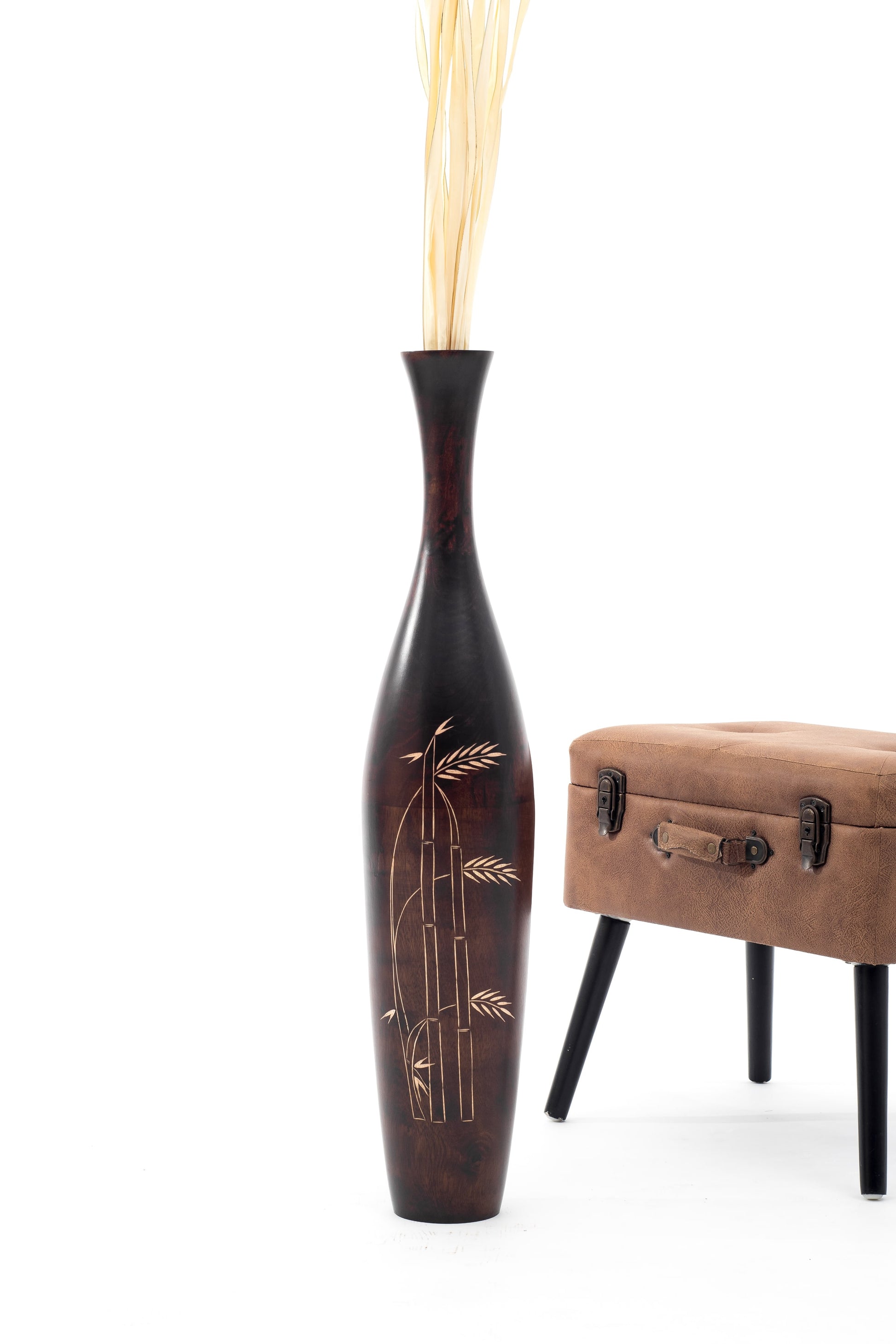 Large Mango Wood Floor Vase – Handcrafted Decorative Highlight from Thailand, 85 cm