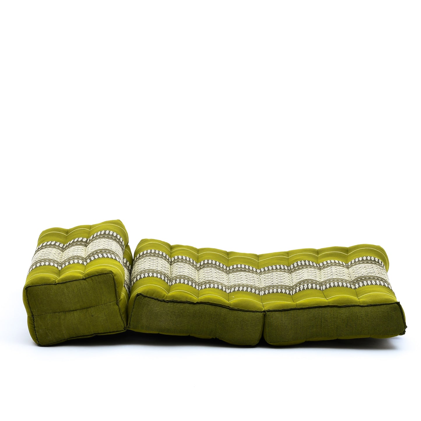 Foldable Meditation Cushion – Compact Kapok Seat with Foot Pad and Cotton Cover in Solid Colors or Thai Pattern, Sf17 - Green