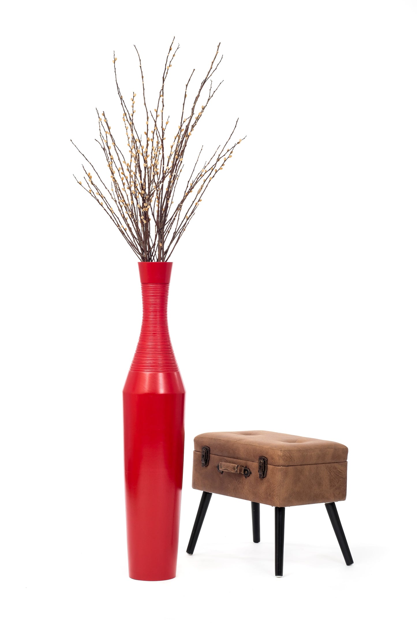 Large Mango Wood Floor Vase – Handcrafted Decorative Highlight from Thailand, 105 cm