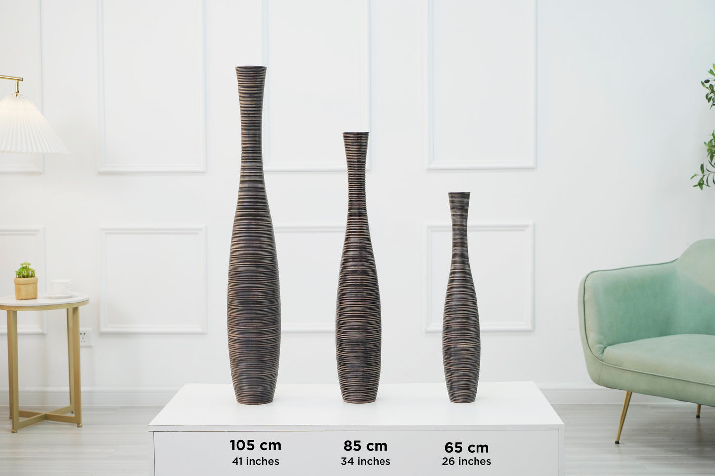 Large Resin Floor Vase – Stylish Waterproof Vase for Fresh & Dried Flowers, brown, 85 cm