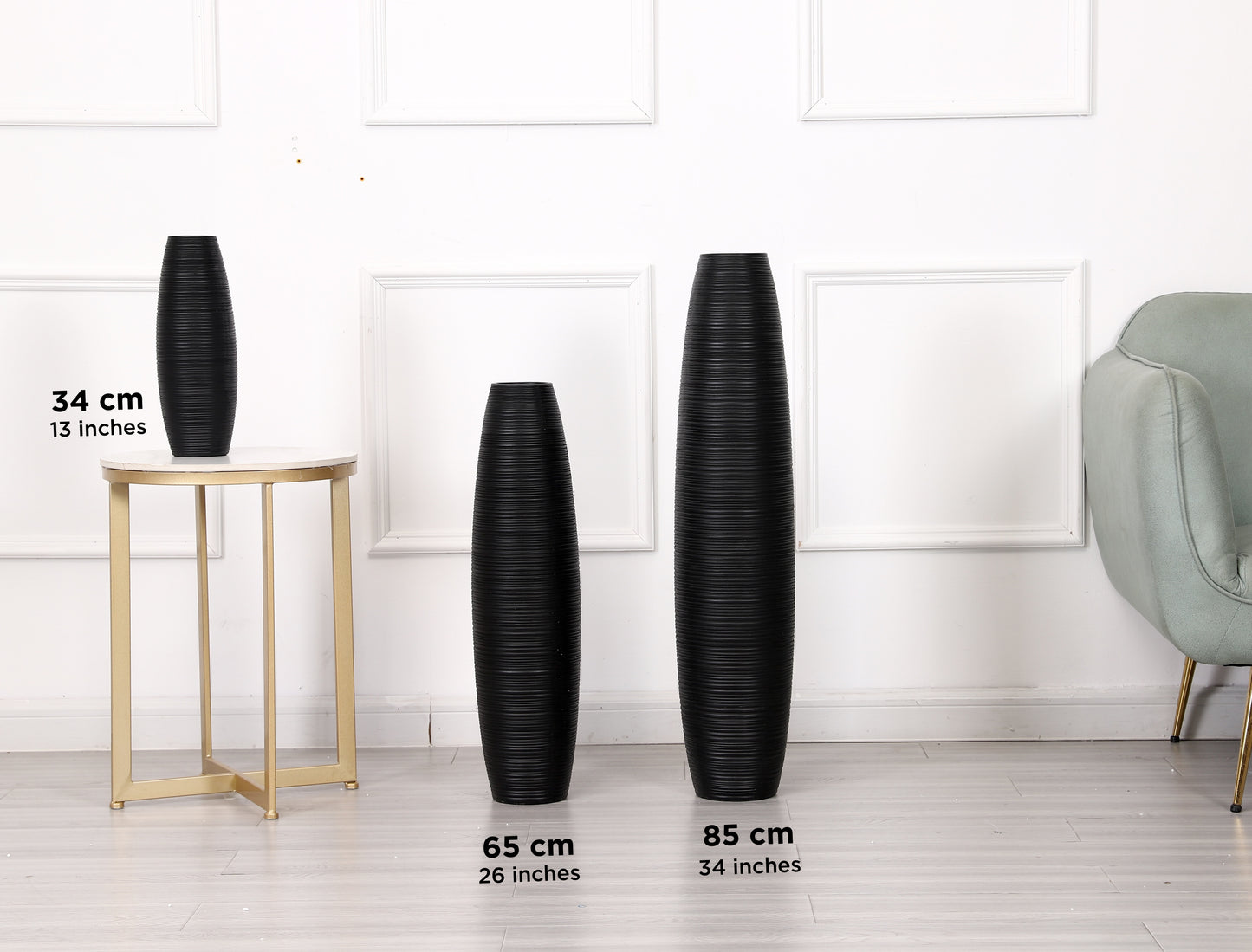 Compact Resin Vase – Stylish Waterproof Decorative Vase for Floor, Table or Shelf, black, 34 cm