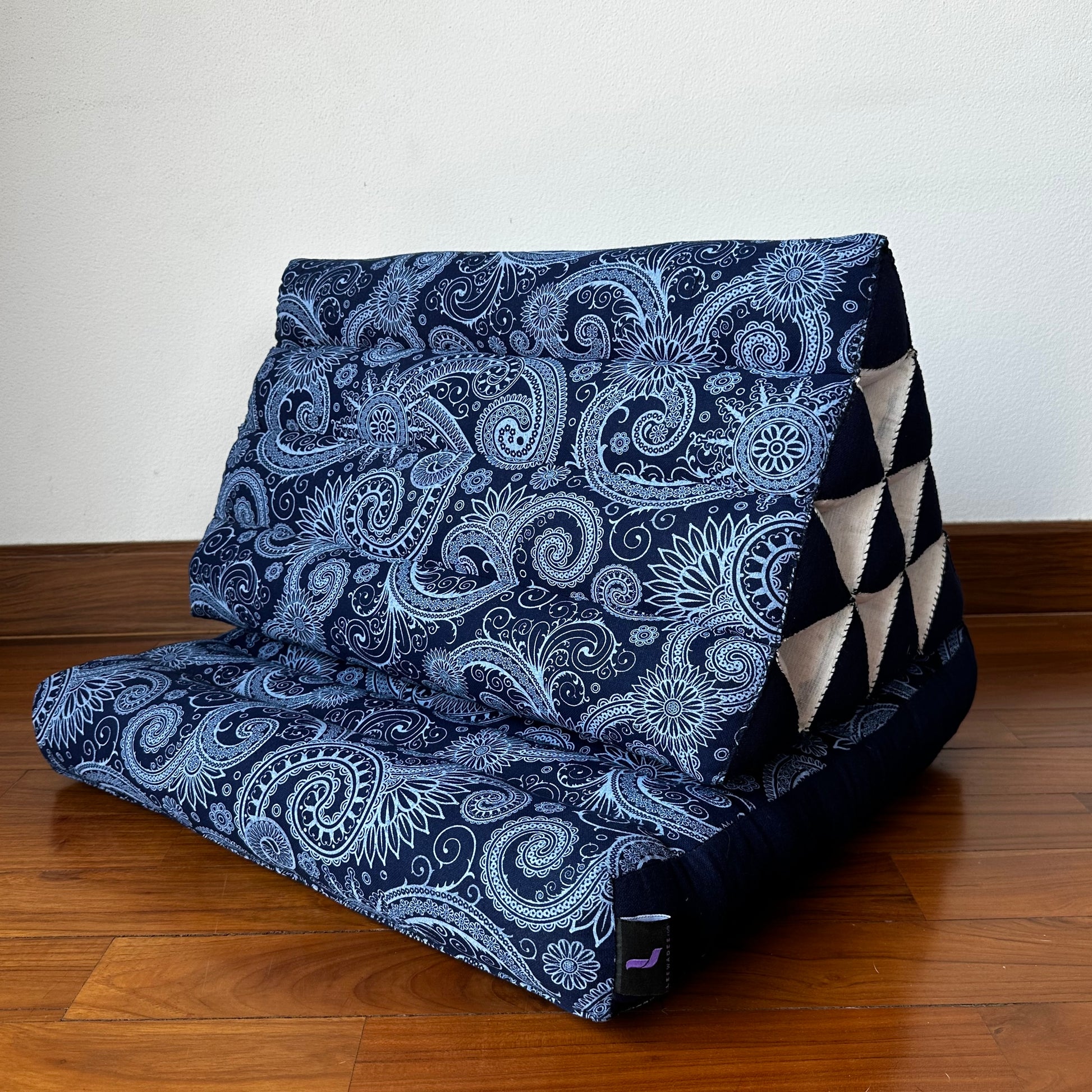 Triangular Kapok Backrest Cushion – Firm Thai Reading Pillow with Cotton Cover in Plain or Patterned Designs, Cbt1 - Blue, 1 seating segment
