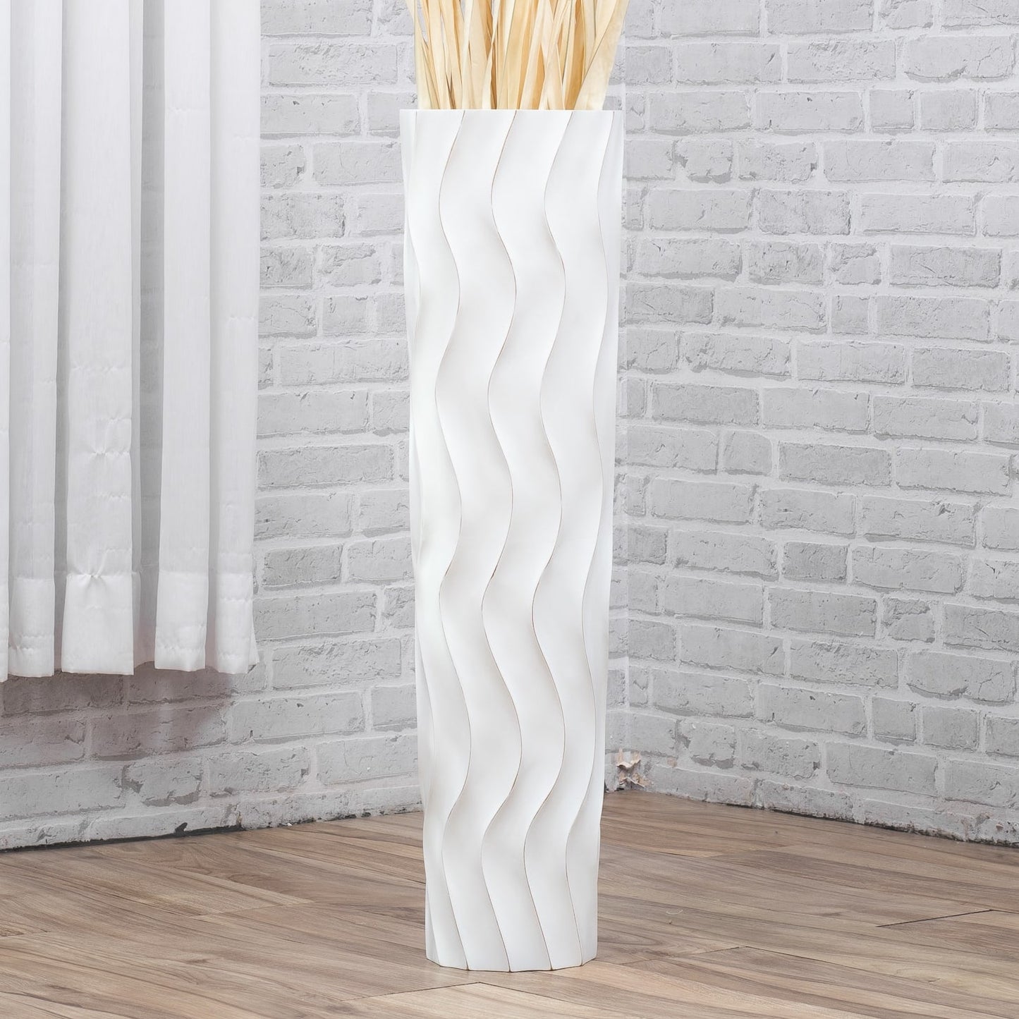 Large Mango Wood Floor Vase – Handcrafted Decorative Highlight from Thailand, white wash, 65 cm