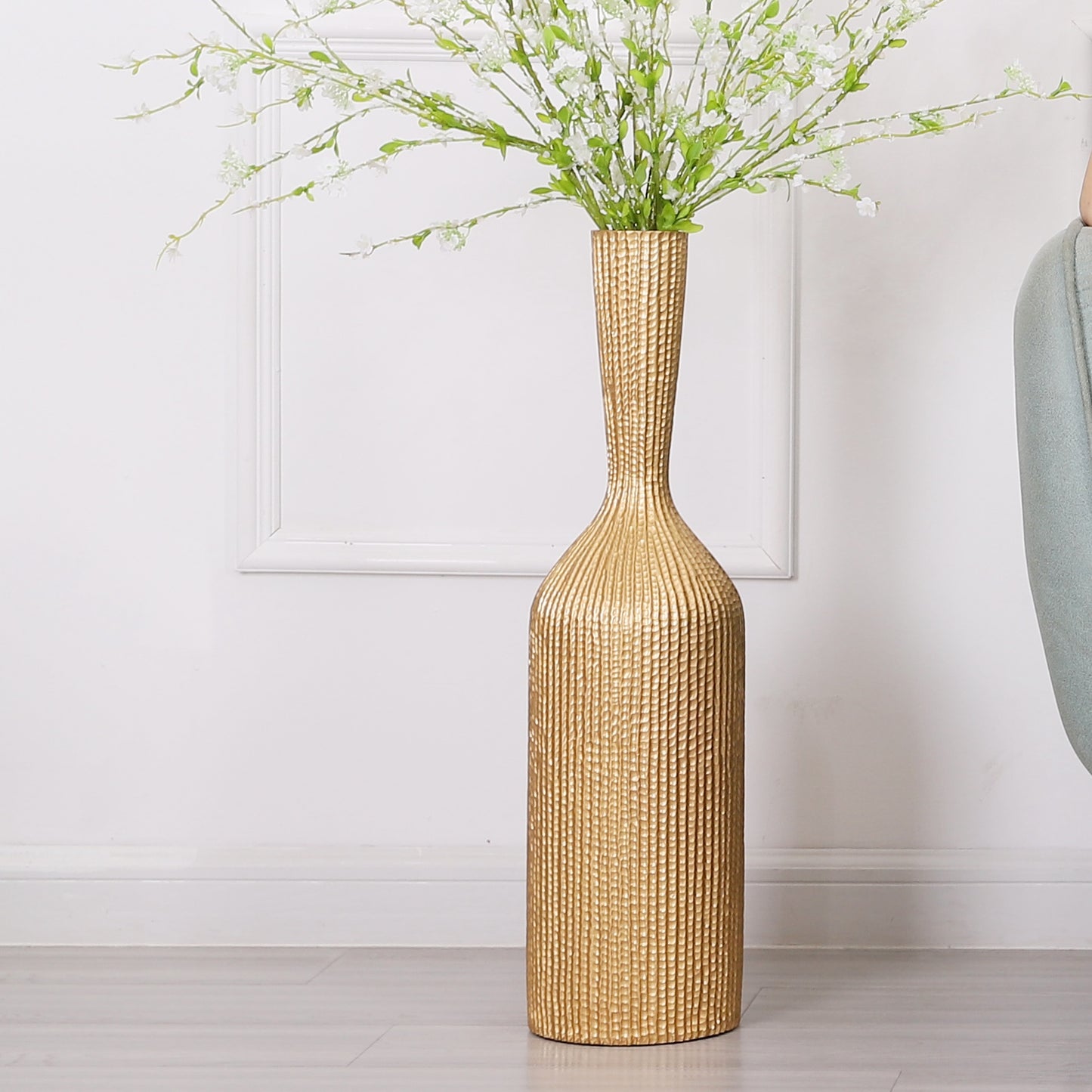 Large Resin Floor Vase – Stylish Waterproof Vase for Fresh & Dried Flowers, gold, 65 cm