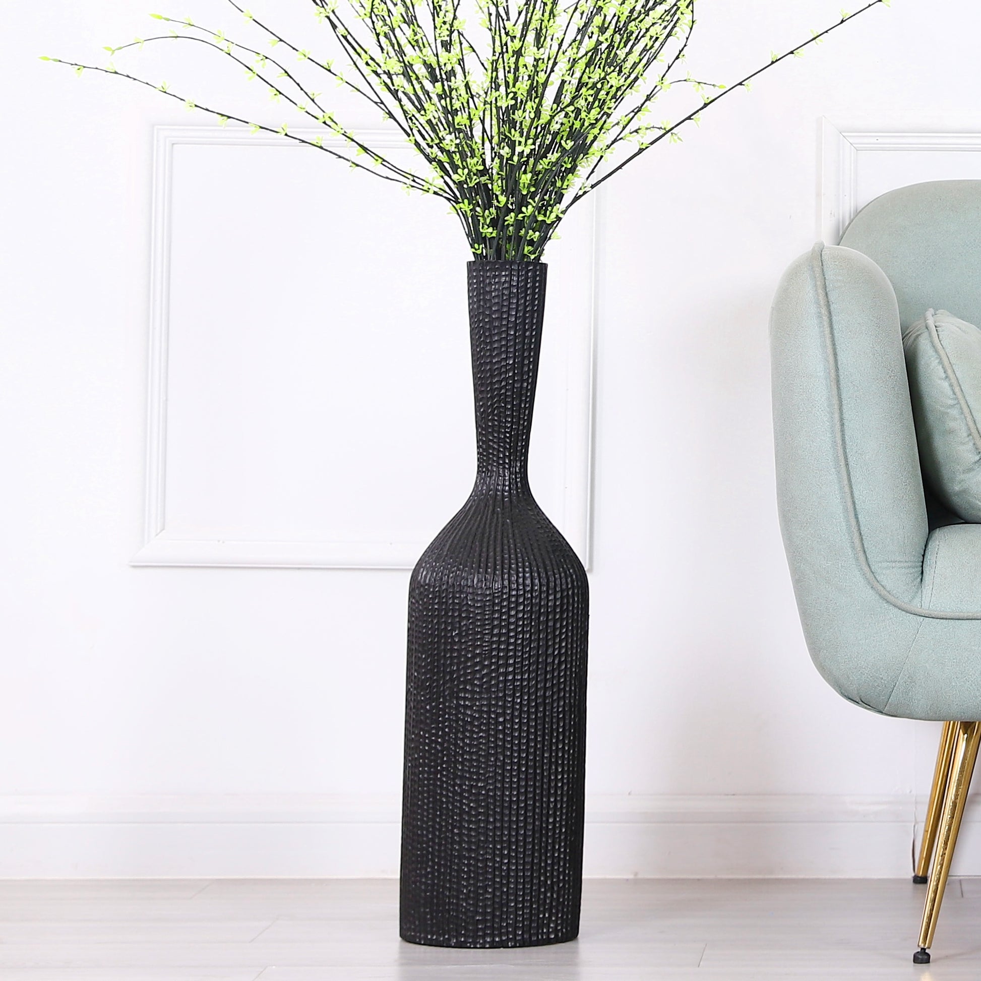 Large Resin Floor Vase – Stylish Waterproof Vase for Fresh & Dried Flowers, black, 65 cm