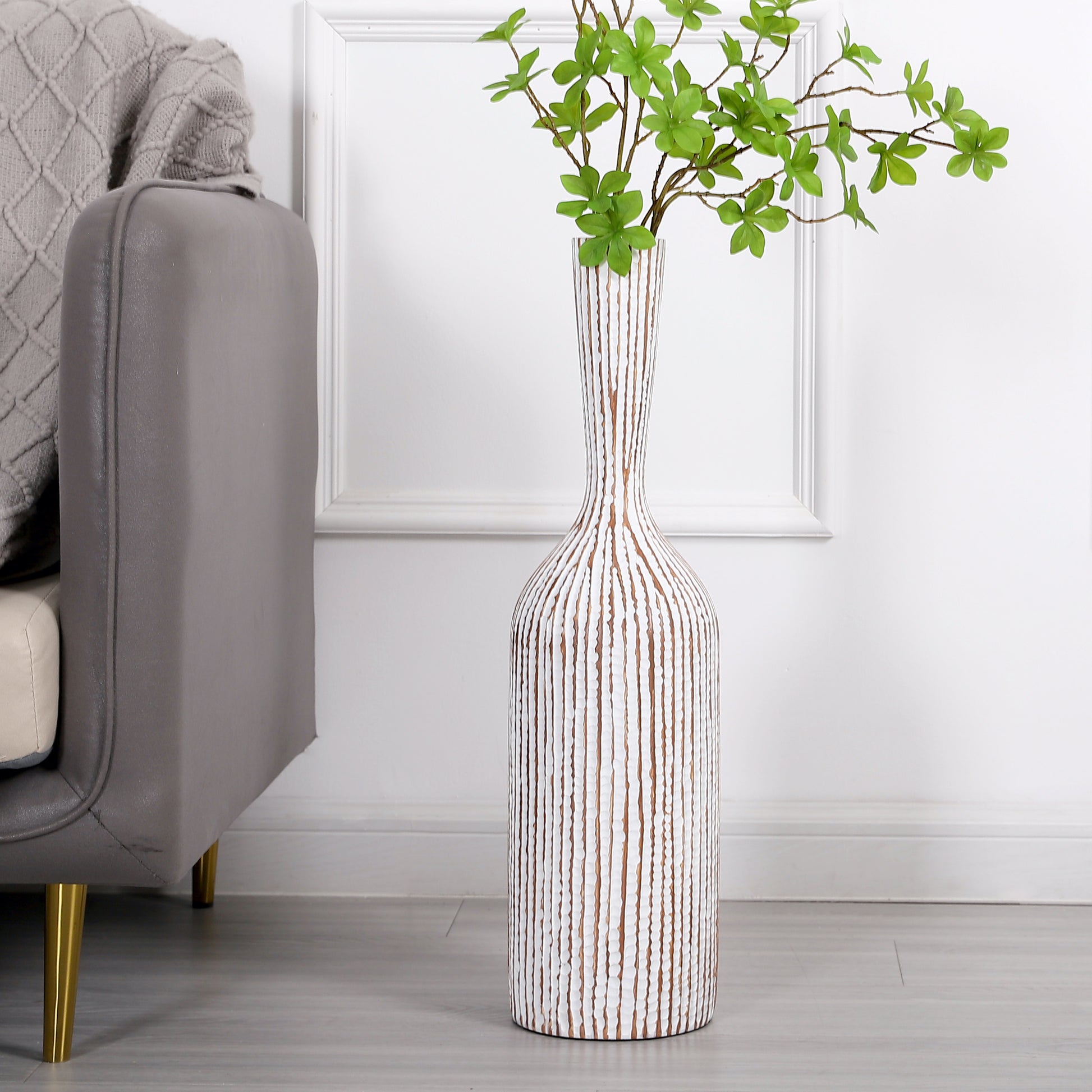 Large Resin Floor Vase – Stylish Waterproof Vase for Fresh & Dried Flowers, white wash, 65 cm