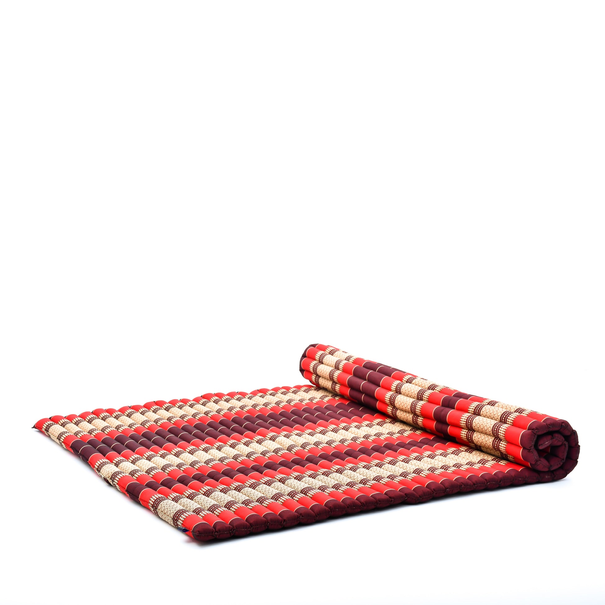Kapok Roll-Up Mattress – Foldable Sleeping & Relax Mat with Cotton Cover for Home & Outdoor Use, Sf24 - Red, Brown, XL: 190x145 cm