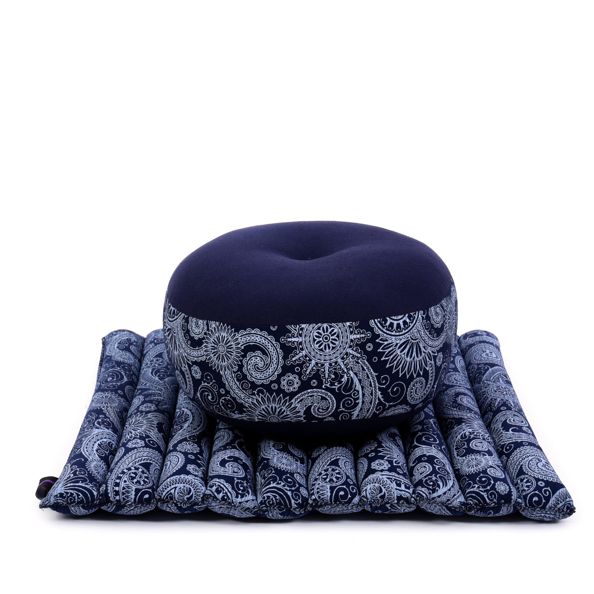 Compact Meditation Cushion Set Made of Kapok – Small Zabuton & Zafu with Cotton Cover, Cbt1 - Blue