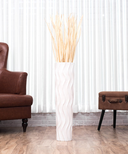 Large Mango Wood Floor Vase – Handcrafted Decorative Highlight from Thailand, white wash, 65 cm