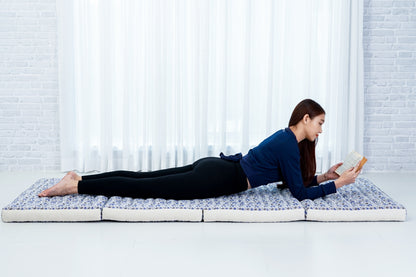 Kapok Folding Mattress – Thick Cotton Padded Guest Bed for Home, Sleeping & Mindfulness Corner, El1 - Blue, M: 200x70 cm
