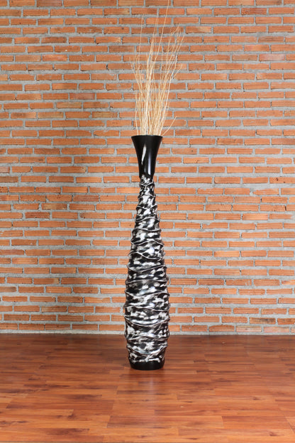Large Mango Wood Floor Vase – Handcrafted Decorative Highlight from Thailand, black, white, 105 cm