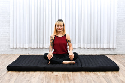 Kapok Folding Mattress – Thick Cotton Padded Guest Bed for Home, Sleeping & Mindfulness Corner, Cl02 - Black, L: 200x100 cm