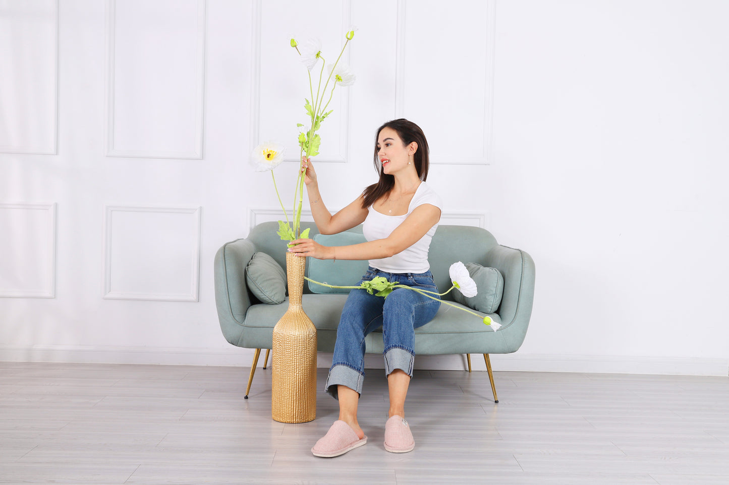 Large Resin Floor Vase – Stylish Waterproof Vase for Fresh & Dried Flowers, gold, 65 cm