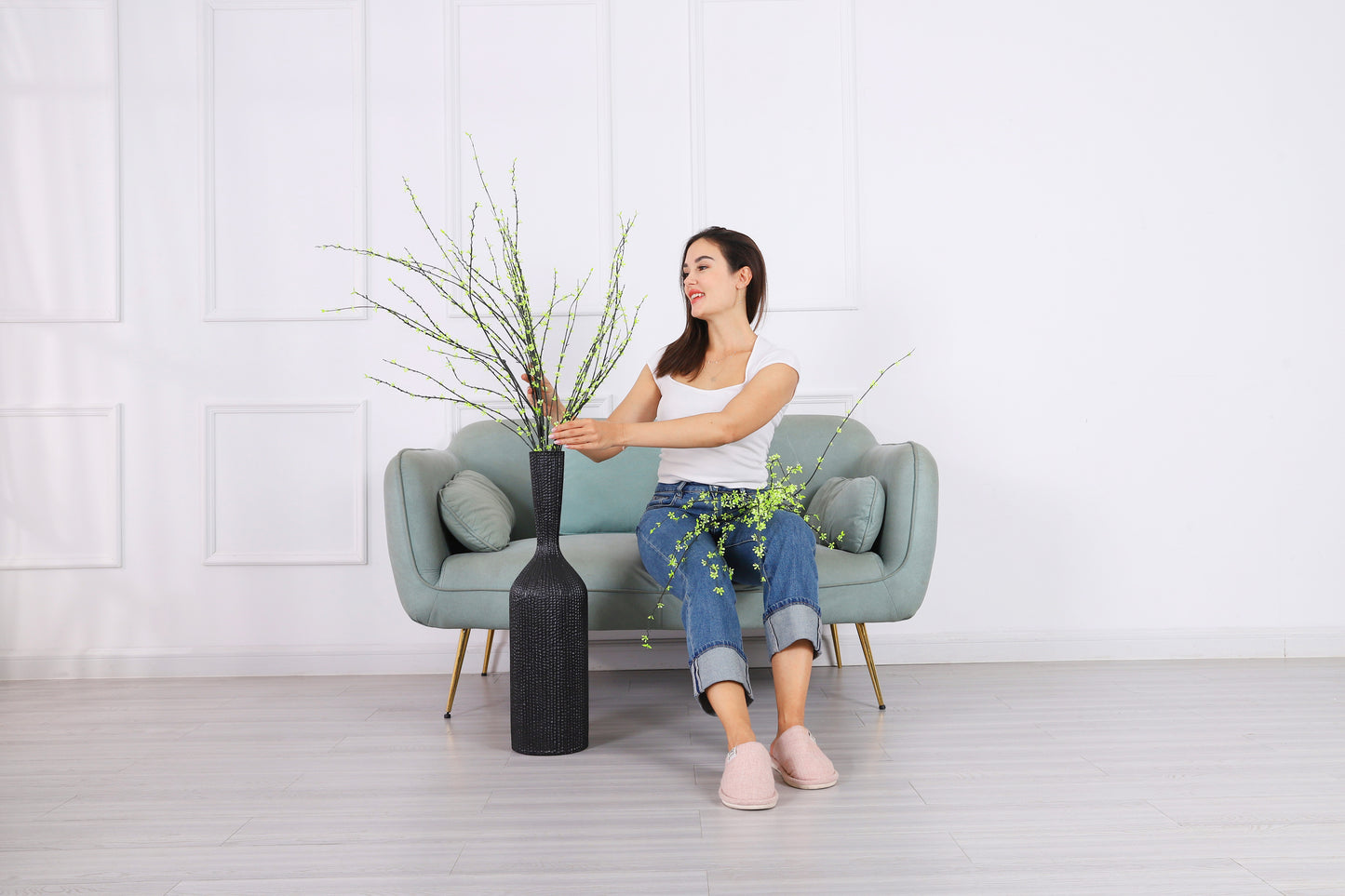 Large Resin Floor Vase – Stylish Waterproof Vase for Fresh & Dried Flowers, black, 65 cm