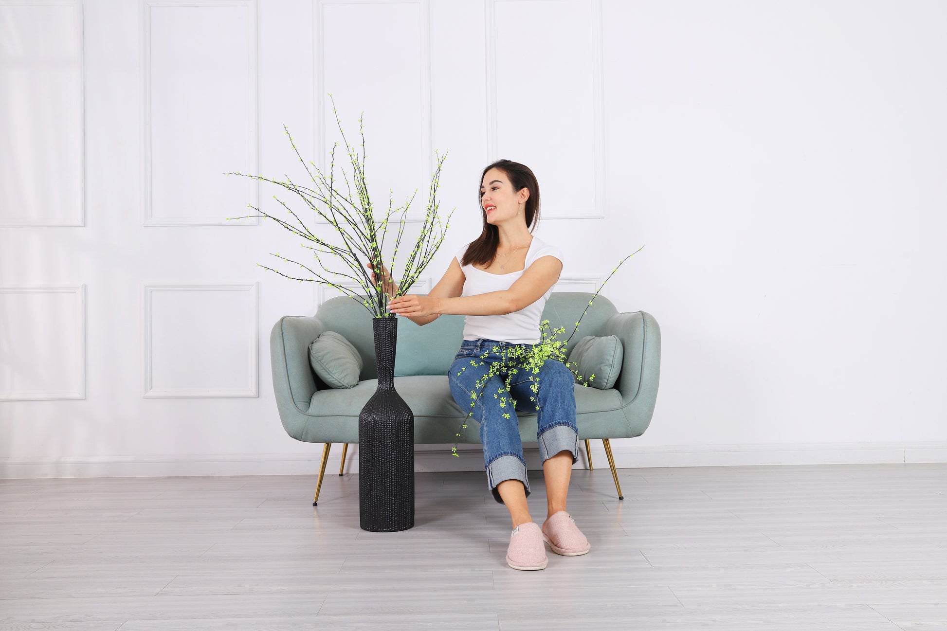Large Resin Floor Vase – Stylish Waterproof Vase for Fresh & Dried Flowers, black, 65 cm