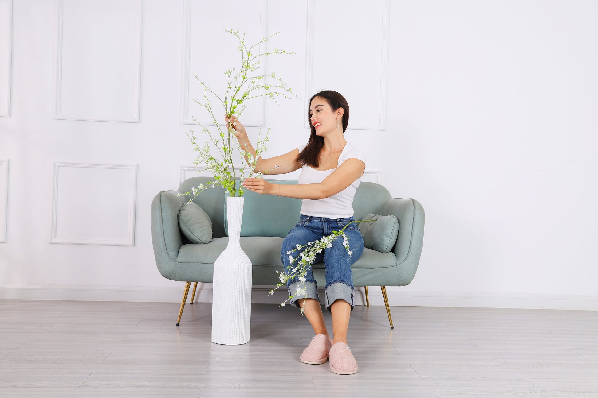 Large Resin Floor Vase – Stylish Waterproof Vase for Fresh & Dried Flowers, white, 65 cm