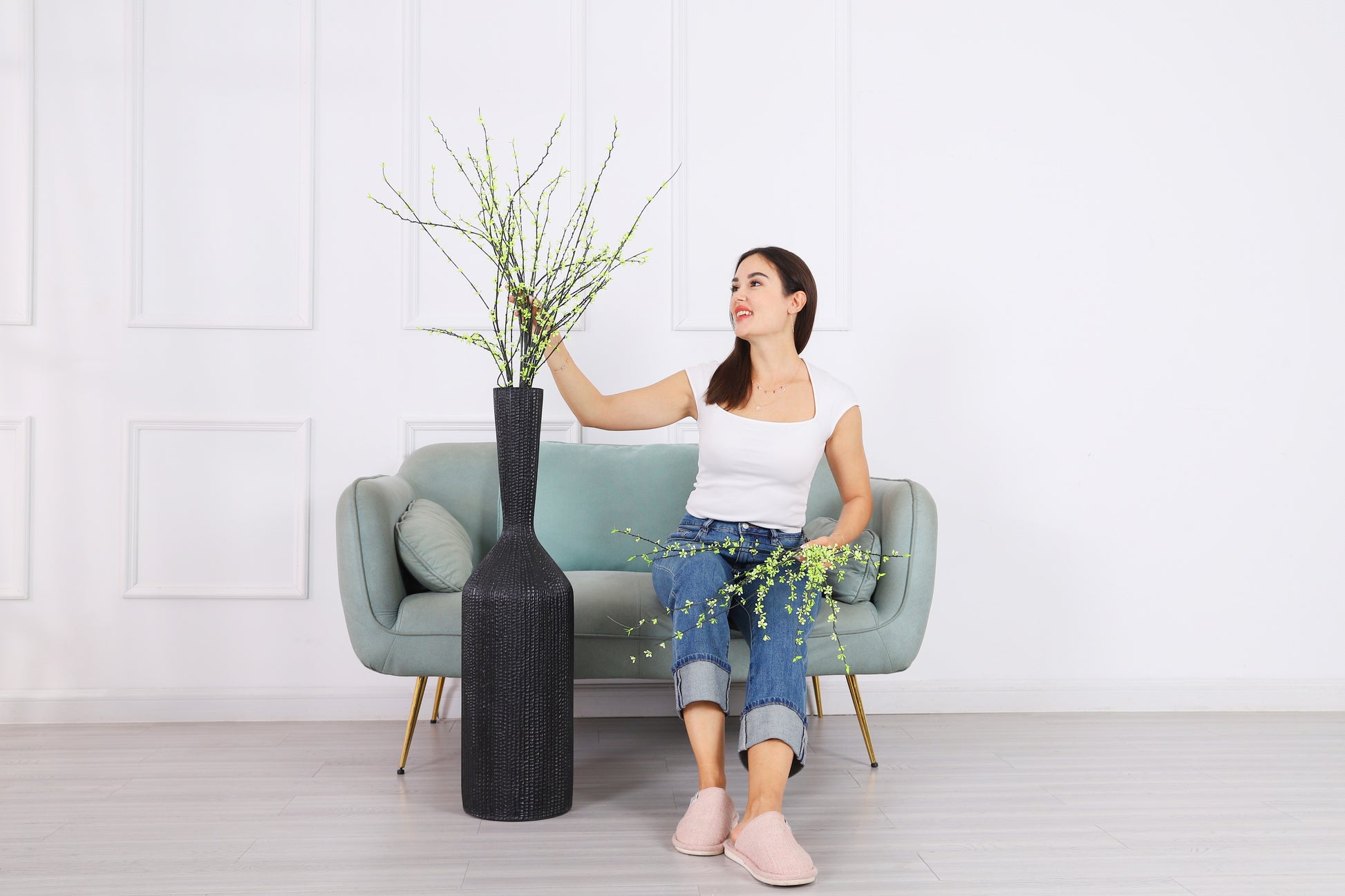 Large Resin Floor Vase – Stylish Waterproof Vase for Fresh & Dried Flowers, black, 85 cm