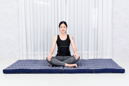 Kapok Folding Mattress – Thick Cotton Padded Guest Bed for Home, Sleeping & Mindfulness Corner, Cbt2 - Dark Blue, M: 200x70 cm