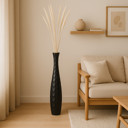 Large Mango Wood Floor Vase – Handcrafted Decorative Highlight from Thailand, black, 85 cm