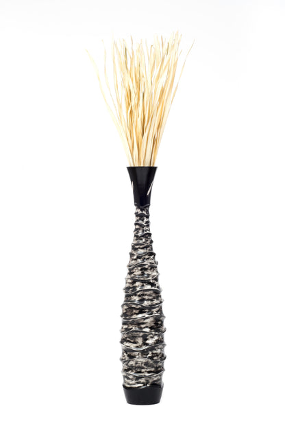 Large Mango Wood Floor Vase – Handcrafted Decorative Highlight from Thailand, black, white, 105 cm