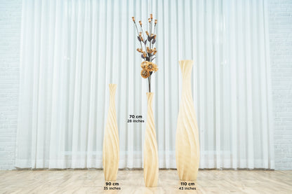 Large Mango Wood Floor Vase – Handcrafted Decorative Highlight from Thailand, cream, 85 cm