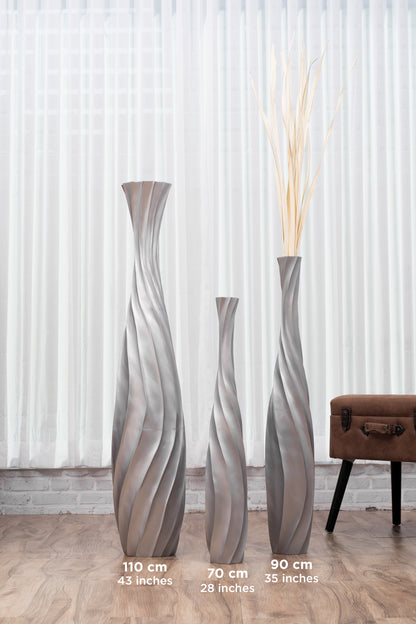 Large Mango Wood Floor Vase – Handcrafted Decorative Highlight from Thailand, silver, 85 cm